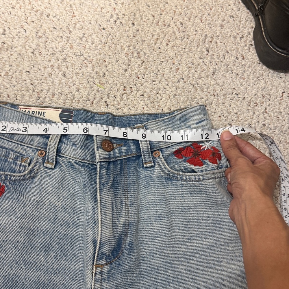 Marine Layer Light Blue Denim Shorts with Red Floral Embroidery - Picture 8 of 8
